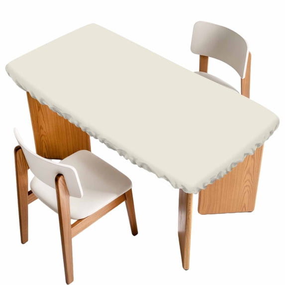 Cream Solid Color Table Cloths for 5 Foot Rectangle Tables, Aesthetics Contemporary Luxury Patio Waterproof Elastic Fitted Tablecloths, Washable Rectangular Table Cover for Camping