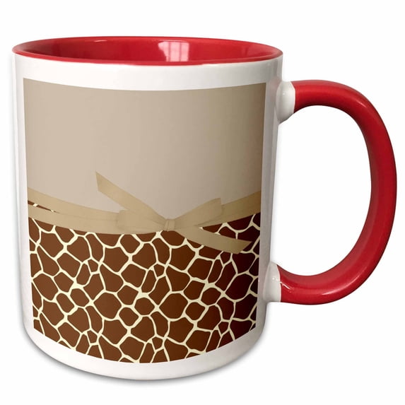 3drose, Cream Solid with Giraffe Print and Bow, 11oz Two-tone Red Mug