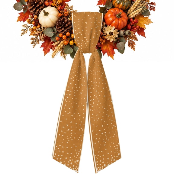 Cream Speckle Wreath Sash for Front Door, Luxe Beige Frame Foil Polka Dot Gold Satin Wreath Ribbon Bow Accessory Garland Home Decor for Doorway Porch Yard 4.5x56