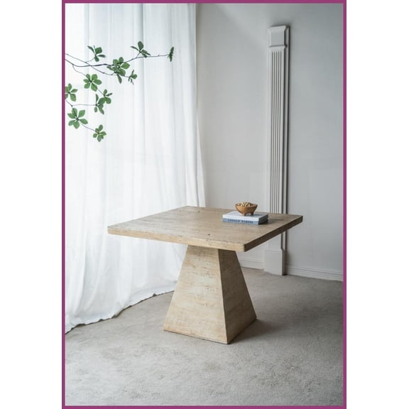 Cream Square 100% Magnesium Coffee Table with Slender Pedestal  Space-Saving for Any Interior
