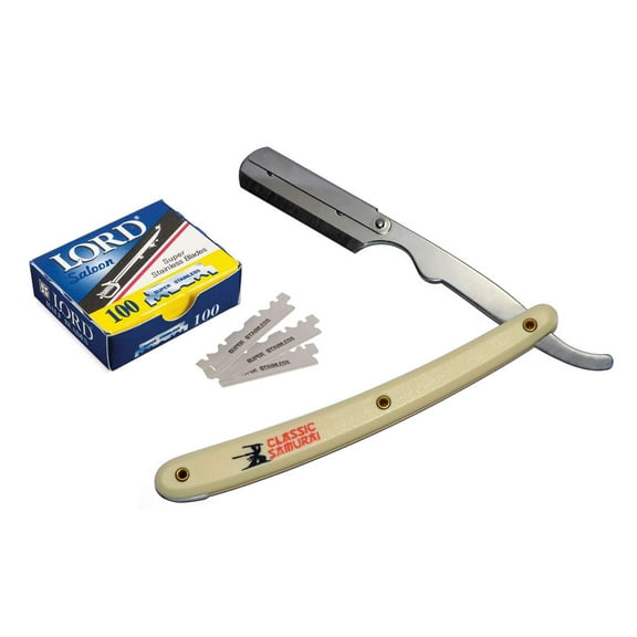 Cream Stainless Steel Professional Barber Straight Edge Razor with 100 Lord Single Edge Razor Blades