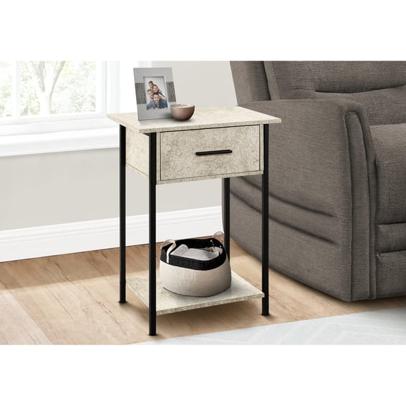 Cream Stone Laminate 2-Tier Side Table / Fits Well in Bedroom Decor