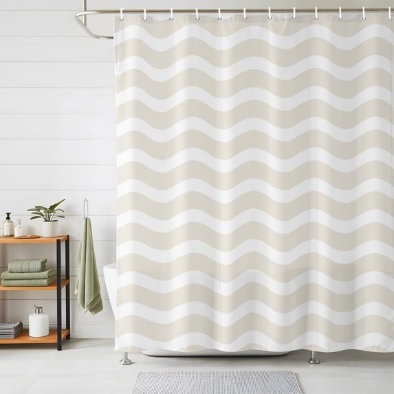 Cream Stripe Shower Curtains for Bathroom, Modern Abstract Waves Beige Striped Waterproof Fabric Shower Curtain, Decorative Bathroom Curtain for Bathtub, 72"x84" , No Hooks Included