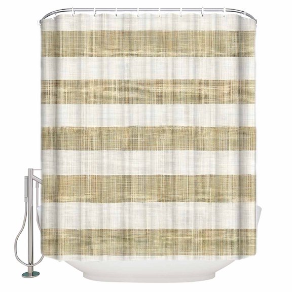 Cream Striped Bathroom Shower Curtains with 12 Hooks Polyester Waterproof Shower Curtain for Stalls and Bathtubs Farmhouse Vintage Brown Stripes Decorative Bathroom Privacy Curtain 36x72 Inches