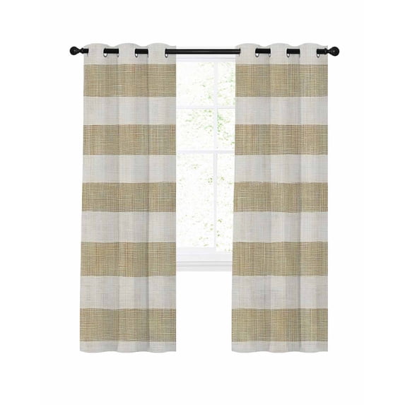 Cream Striped Blackout Curtains 39 Inches Long for Bedroom, Farmhouse Vintage Brown Stripes Thermal Insulated Room Darkening Black Out Window Curtain Panels Grommet Drapes for Living Room