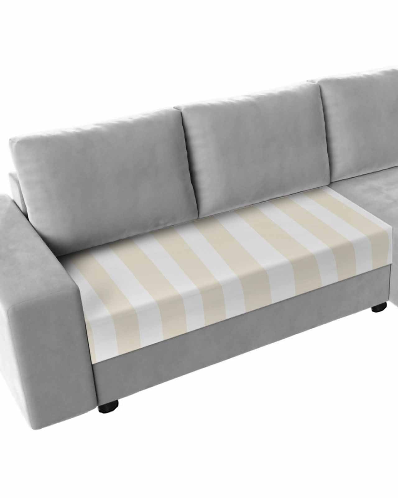 Cream Striped Couch Cushion Covers,Stretch Seat Cushion Covers for Sectional Sofa,Modern Farmhouse Cream White Stripes Loveseat Sofa&nbsp;Slipcovers Furniture Protector with Elastic&Straps 1Pcs,M