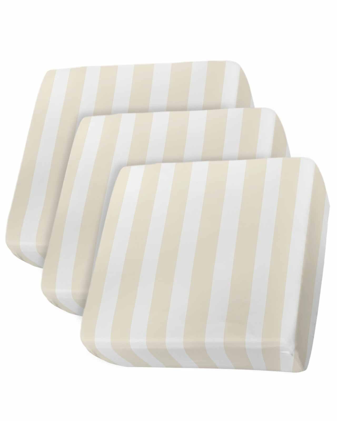 Cream Striped Couch Cushion Covers,Stretch Seat Cushion Covers for Sectional Sofa,Modern Farmhouse Cream White Stripes T-shaped Sofa&nbsp;Slipcovers Furniture Protector with Elastic&Straps 3Pcs,S