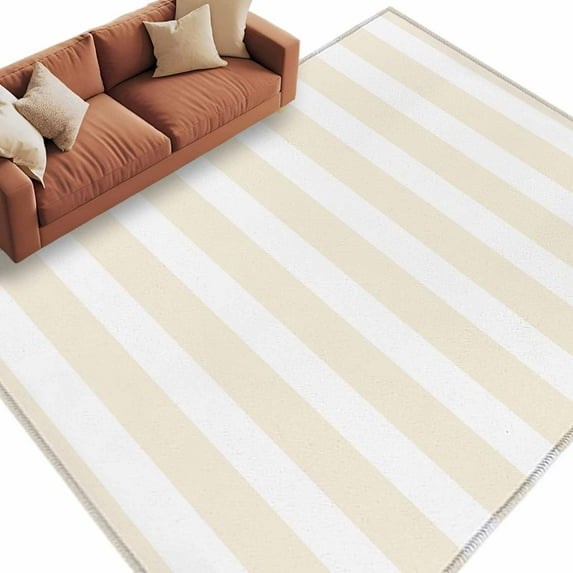 Cream Striped Large Area Rugs for Bedroom Living Room, Soft Non Slip Carpet Bedside Rug, Modern Farmhouse Cream White Stripes Rectangular Floor Cover Kitchen Accent Rug 5'x8' for Dining Room/Office