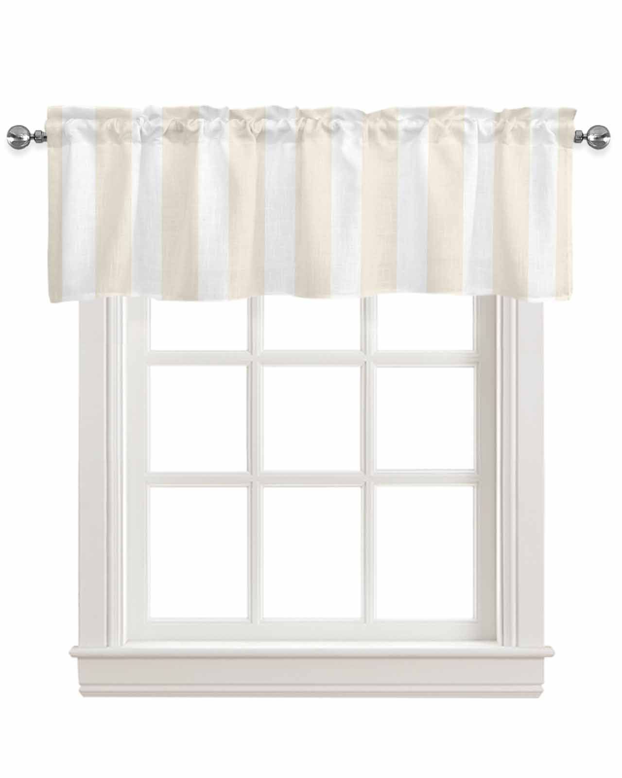 Cream Striped Linen Curtain Valance for Bedroom/Bathroom/Kitchen/Living/Dining Room Window,Geometric White Vertical Stripes Minimalist Pocket Topper Drapes Decorative Cafe Drapery Panel 60"x18"