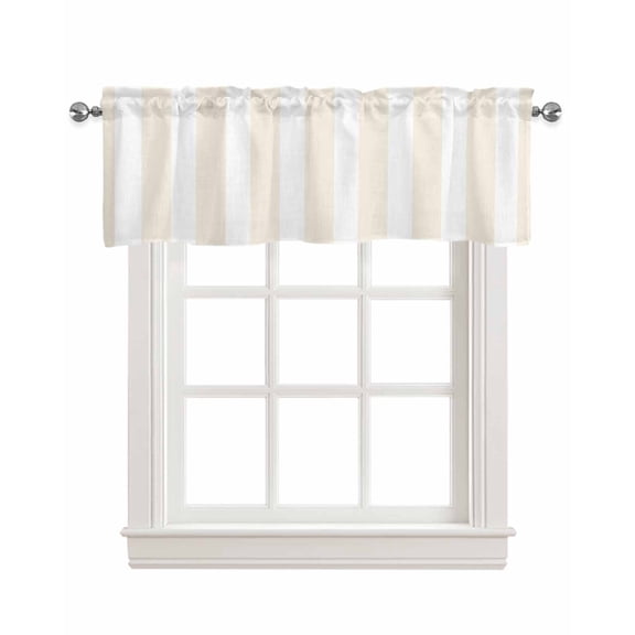 Cream Striped Linen Curtain Valance for Bedroom/Bathroom/Kitchen/Living/Dining Room Window,Geometric White Vertical Stripes Minimalist Pocket Topper Drapes Decorative Cafe Drapery Panel 60"x18"