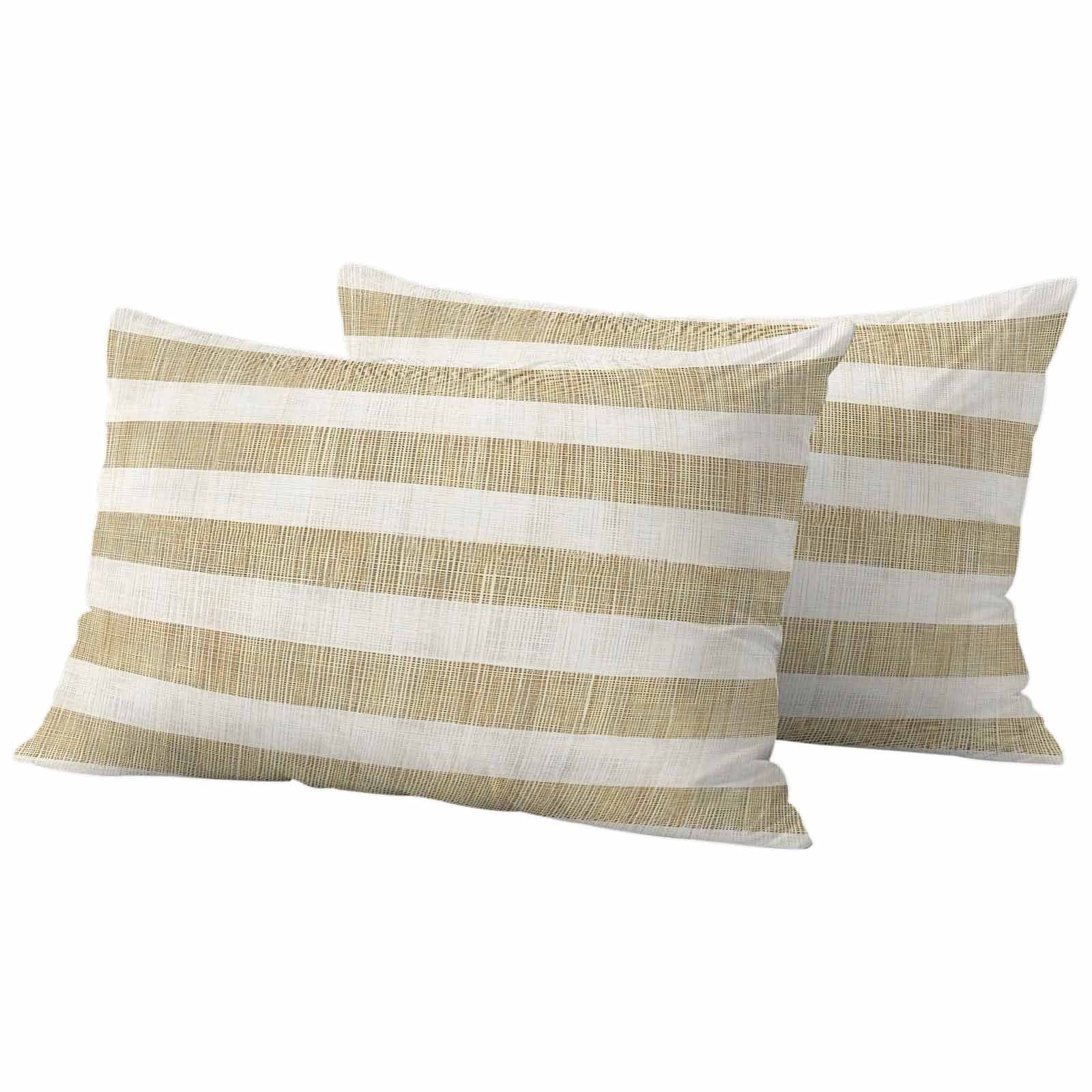 Cream Striped Outdoor Waterproof Pillow Covers, Farmhouse Vintage Brown Stripes Decorative Rectangle Throw Pillowcase Sofa Cushion Sham for Patio/Couch/Chair, 20"x12" 2 Pack