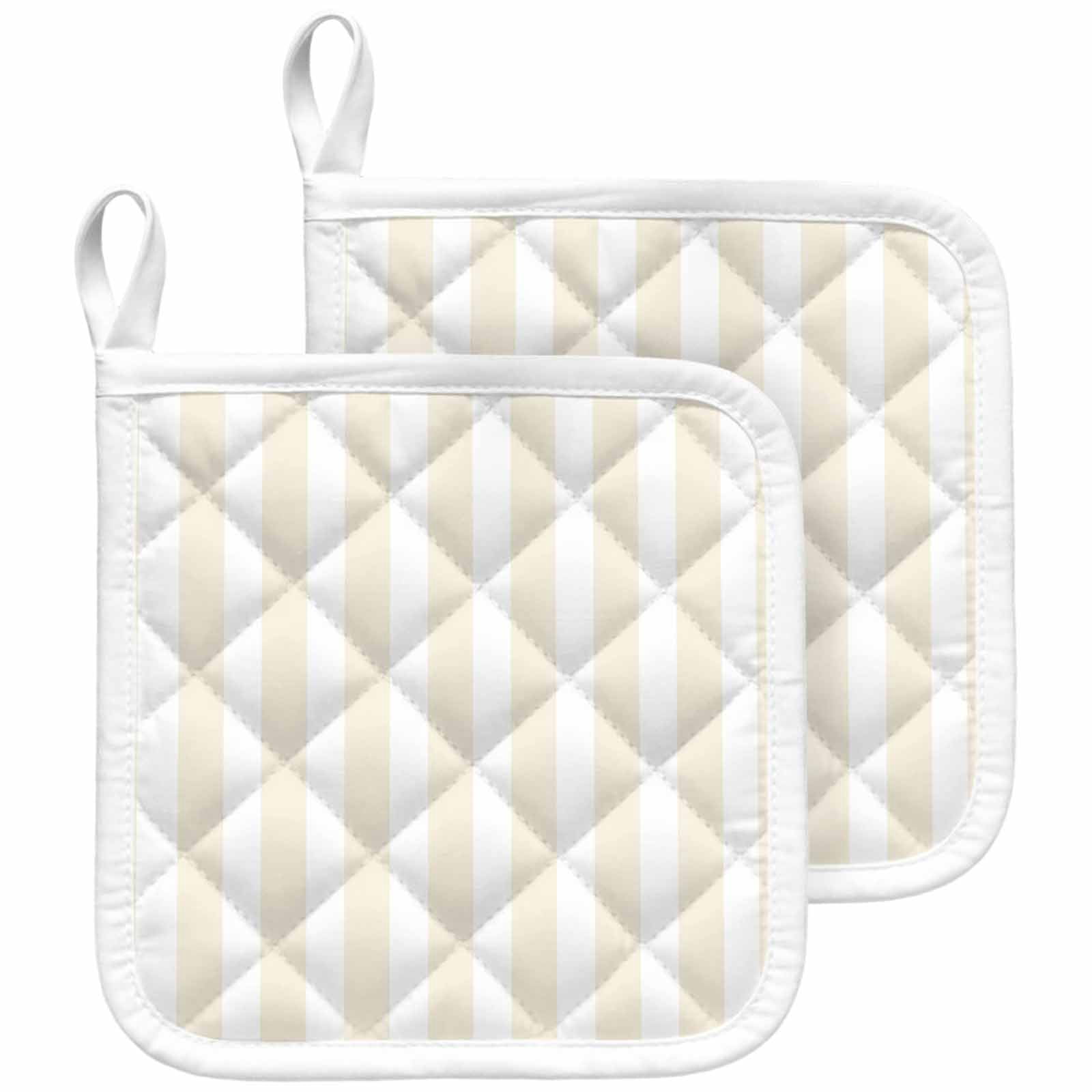 Cream Striped Pot Holders for Kitchen Heatproof Potholder, 2 Pack Modern Farmhouse Cream White Stripes Hot Pads Multipurpose Oven Pads Cloth Potholders Trivet for Cooking and Baking