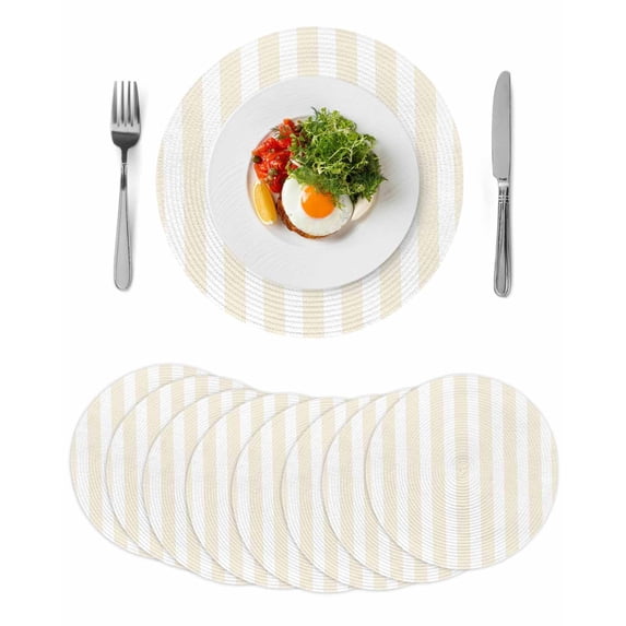 Cream Striped Round Placemats Set of 8 for Dinning Tables,Heat-proof Braided Table Mats 13 Inch,Modern Farmhouse Cream White Stripes Washable Place Mat for Kitchen Restaurant Party Table Decor