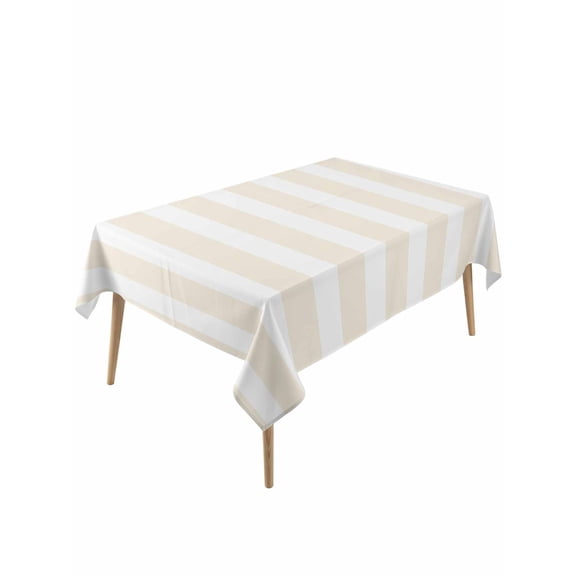 Cream Striped Table Cloth, Modern Farmhouse Cream White Stripes Waterproof Tablecloth for Rectangle Tables, Reusable Washable Fabric Table Cover for Restaurant Kitchen Dining Tables 54"x108"
