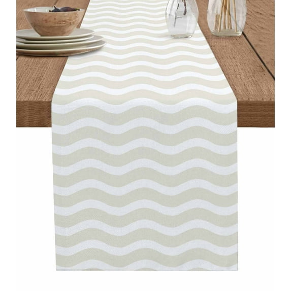 Cream Striped Table Runner 36 Inches, Modern Abstract Water Ripple Solid Color Bed Runner Dresser Scarves Tabletop for Indoor Outdoor Parties/Ceremony/Banquet, 13"x 36"