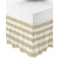 Cream Striped Wrap Around Bed Skirts for Queen Bed 18" Drop, Bed Skirt with Adjustable Elastic Belt Dust Ruffle Bed Valance for Bedroom Hotel Luxury Farmhouse Vintage Brown Stripes Bed Frame Cover