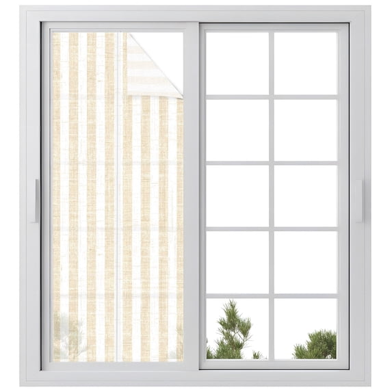 Cream Stripes Window Privacy Film, Modern Abstract Linens Farmhouse ...