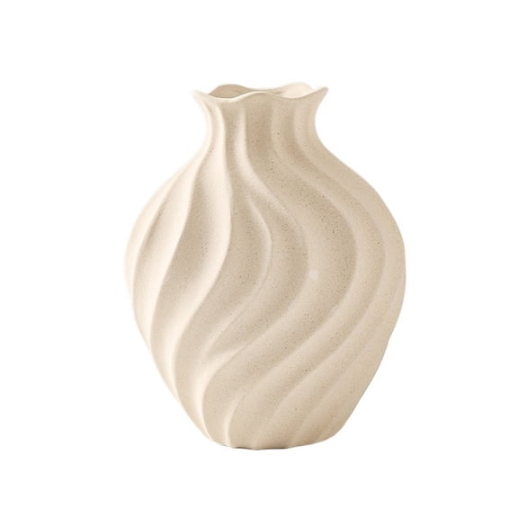 Cream Style Ceramic Vase Spiral Wave Pattern Flower Vase Decor for Living Room Entryway