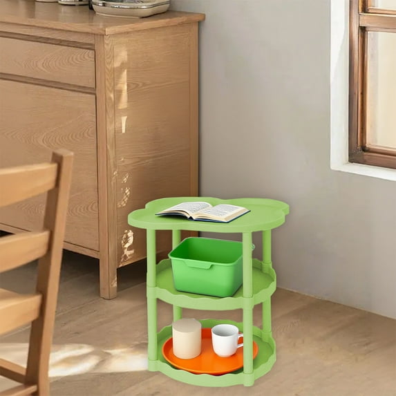 Cream Style Sofa Side Table Plastic End Table with Storage Shelf for Living Room Bedroom Modern Accent Table Movable Floor-to-Ceiling Design