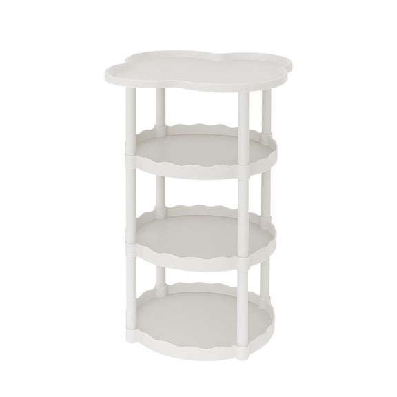 Cream Style Sofa Side Table Small Coffee Table with Four-leaf Cloud Shelf for Living Room Bedroom, Plastic Storage Nightstand, 75x35 cm