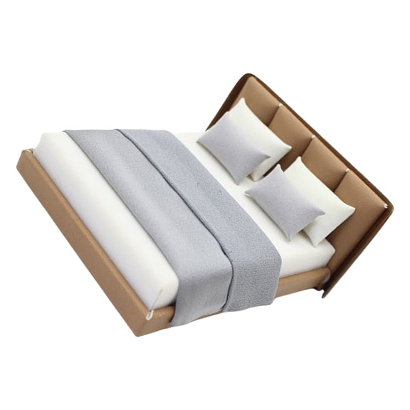 Cream Styles Miniature Double Bed with Beddings Bedroom Furniture Realistic Detailing Design for 1/20 Dollhouses Decors