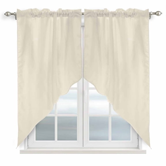 Cream Swag Curtain Valances, Modern Pure Beige Kitchen Valance for Window, Rod Pocket Small Topper Drapes for Cafe Bedroom Bathroom 2 Panels Window Treatment 28"x36"