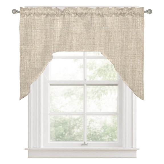 Cream Swag Valances for Windows, Farmhouse Burlap Solid Beige Color Modern Linen Texture Kitchen Valance Rod Pocket Window Treatment, Bathroom Swag Curtain Panel for Living Room, 56 x 36 inch