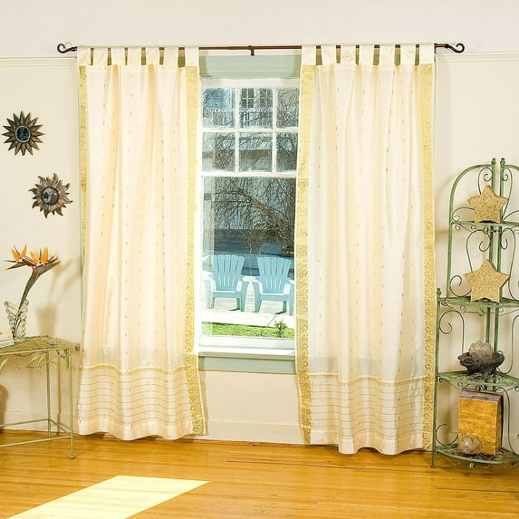 Cream Tab Top Sheer Sari Curtain / Drape / Panel - 60W x 108L - Pair