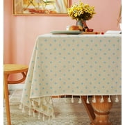Cream Table Cloth with Blue Daisy Floral, Cotton Linen Rustic Tablecloths Burlap Table Cloths for Kitchen Dining Christmas Table Cloth for Rectangle Tables55x86Inch
