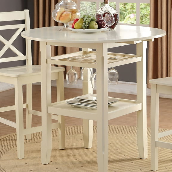Cream Table With 2-shelf And Drop Leaves - Enhance Your Dining Experience Area