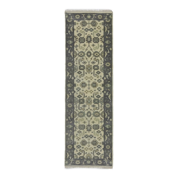 Cream Taupe Floral 2'5X8 Oushak Chobi Oriental Runner Rug