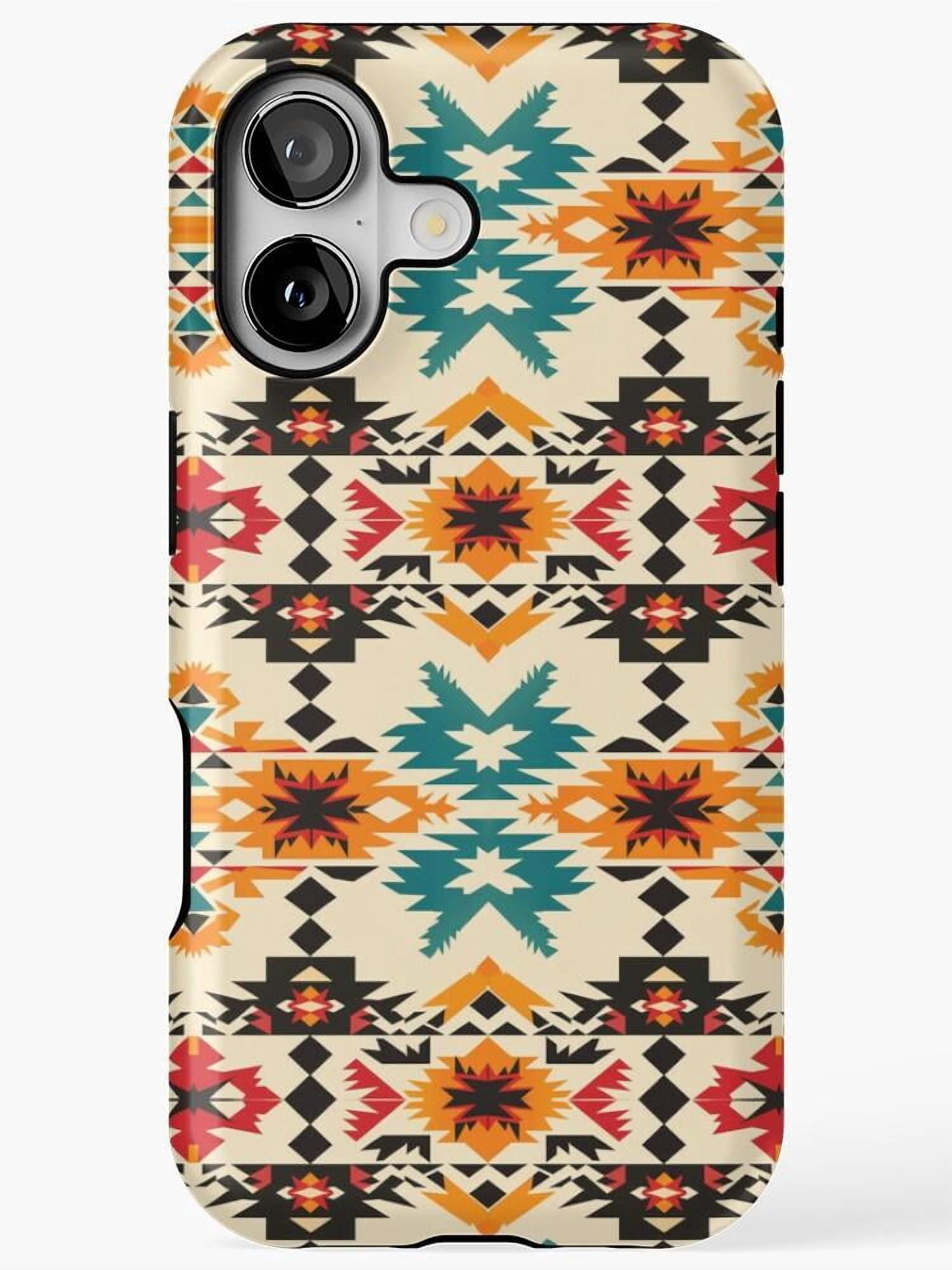 Cream, Teal and Orange Geometric Star Pattern Tough Phone Case ...