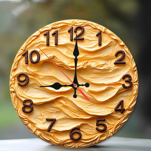 Cream Texture Wall Clock Home Decor 10-Inch Silent Wooden Wall Clock, Battery Operated (AA Batteries Not Included), Artistic Home Decor