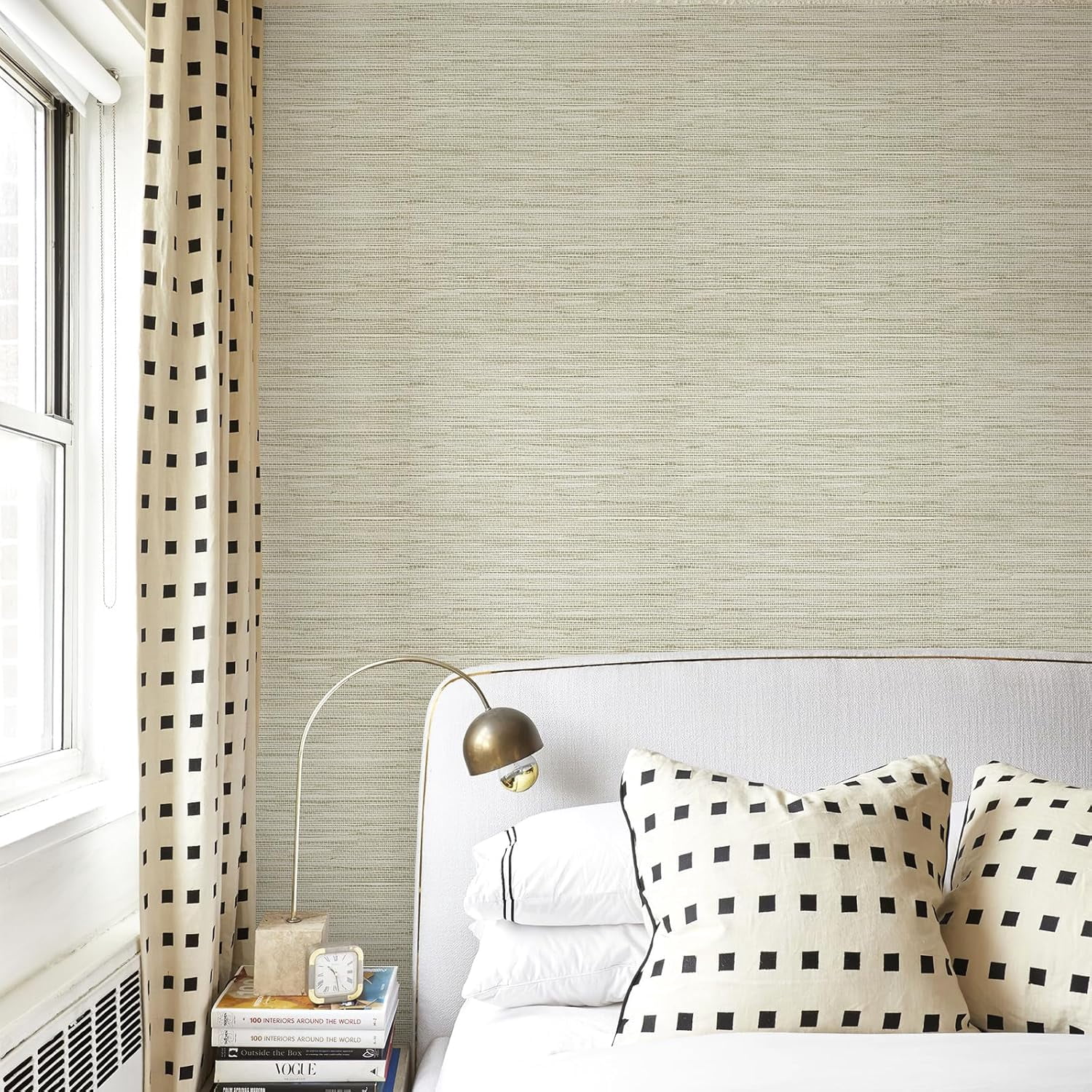 Cream Textured Grasscloth Peel and Stick Wallpaper 17.7"x394" Neutral Faux Grassweave Wallpaper Waterproof Self Adhesive Removable Wallpaper Mural for Home Decor Bedroom Kitchen Cabinet
