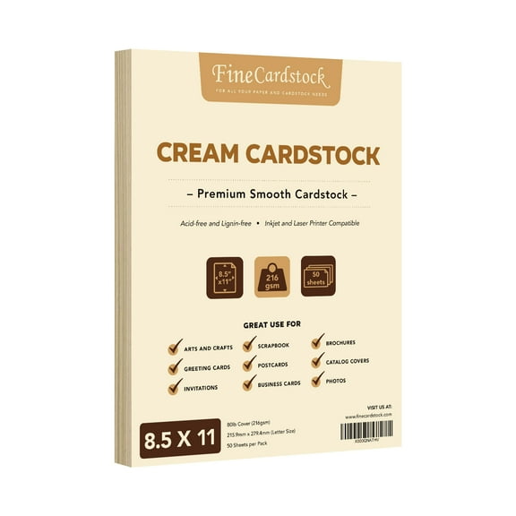 Cream Thick Paper Cardstock - for Brochure, Invitations, Stationary Printing | 80 lb Card Stock | 8.5 x 11 inch | Heavy Weight Cover Stock (216 gsm) 98 Brightness | 8 1/2 x 11 | 50 Sheets Per Pack