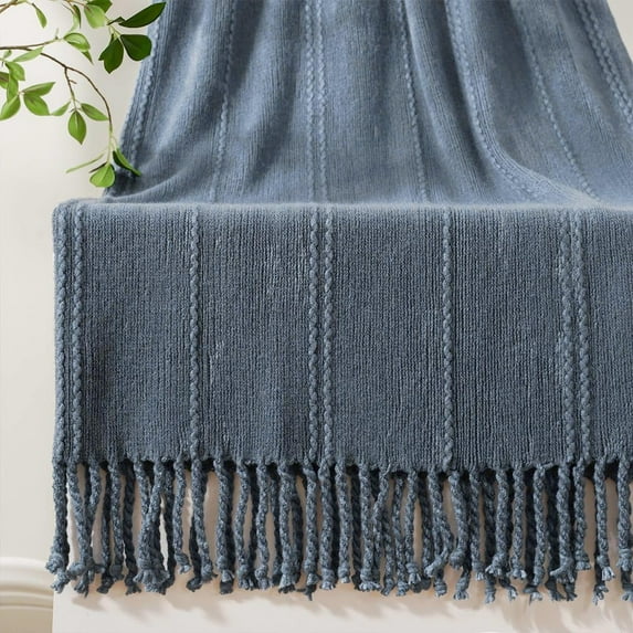 Cream Throw Blanket for Couch Sofa Chair Bed Knitted Indoor Outdoor Throw Blankets with Tassels, Soft Warm Decoration Blanket for All Season 50"x 60"