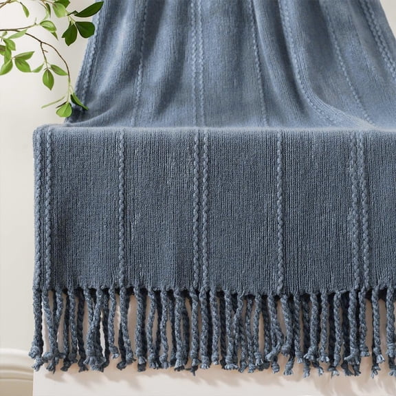 Cream Throw Blanket for Couch Sofa Chair Bed Knitted Indoor Outdoor Throw Blankets with Tassels, Soft Warm Decoration Blanket for All Season 50"x 60"