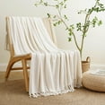 thumbnail image 1 of Cream Throw Blanket for Couch Sofa Chair Bed Knitted Indoor Outdoor Throw Blankets with Tassels, Soft Warm Decoration Blanket for All Season 50"x 60", 1 of 5
