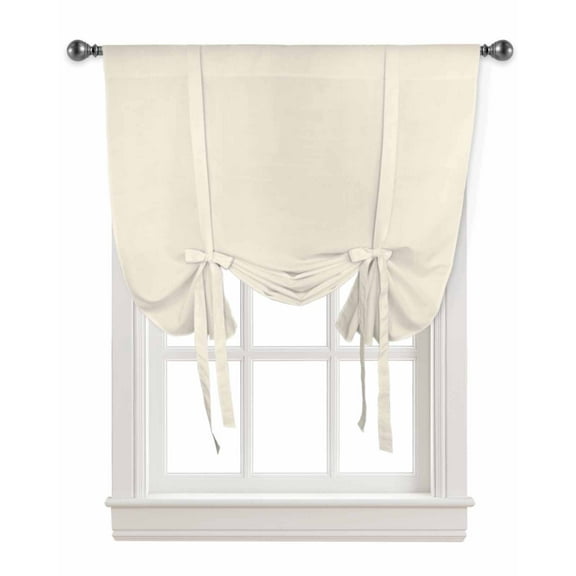 Cream Tie Up Curtains for Kitchen Bathroom Bedroom Windows 45 Inch Length, Pure Cream Solid Color Simple Minimalism Art Balloon Drape Curtains Shade Rod Pocket Drapery Curtain Panel, 42"x45"