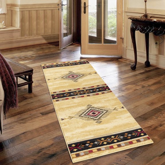 Cream Coloring - Southwest Design Harmony - Entryways and Foyer - Stain Resistant and Kid - Secure Rug