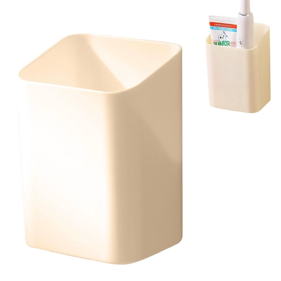Cream Toothbrush Holder Wall Mounted No Drilling Slanted Mouth Storage Box Shower Toothpaste Holder Removable Draining Large Capacity Bathroom Organizer