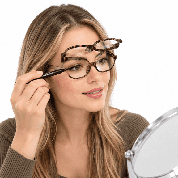 Cream Tortoise 1.5 x Flip-Up Makeup Reading Glasses for Undereye Application