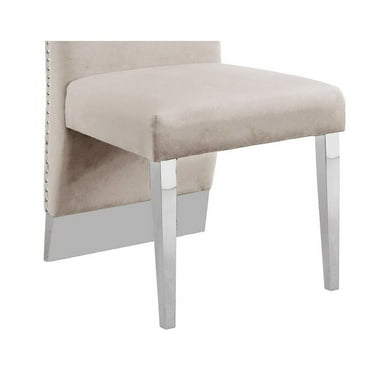 Cream Tufted Velvet Accent Side Chairs with Silver Chrome Detailing (Set of 2)