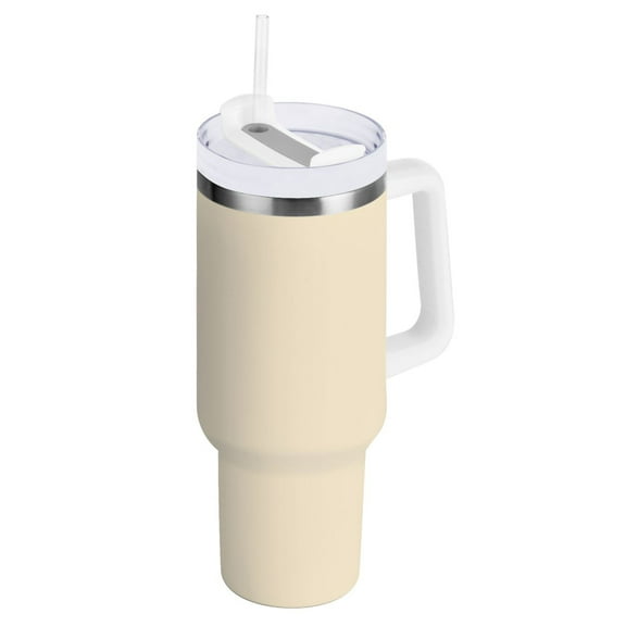 Cream Tumbler with Handle and Straw Lid 40 oz Insulated Vacuum Water Bottle Stainless Steel Travel Cup