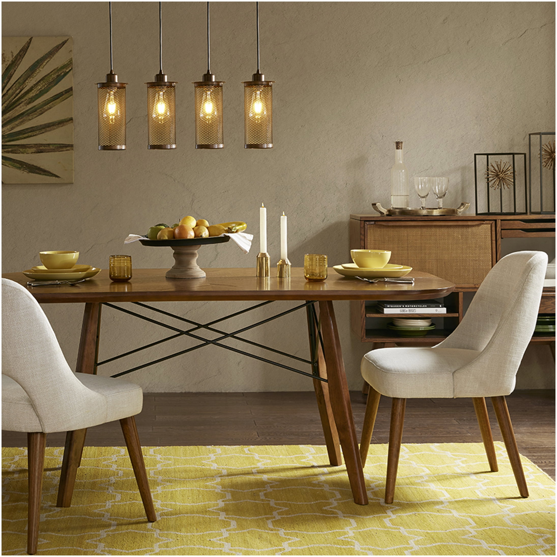 Cream Upholstered Dining Chairs Set of 2, Textured Fabric Side Chairs ...