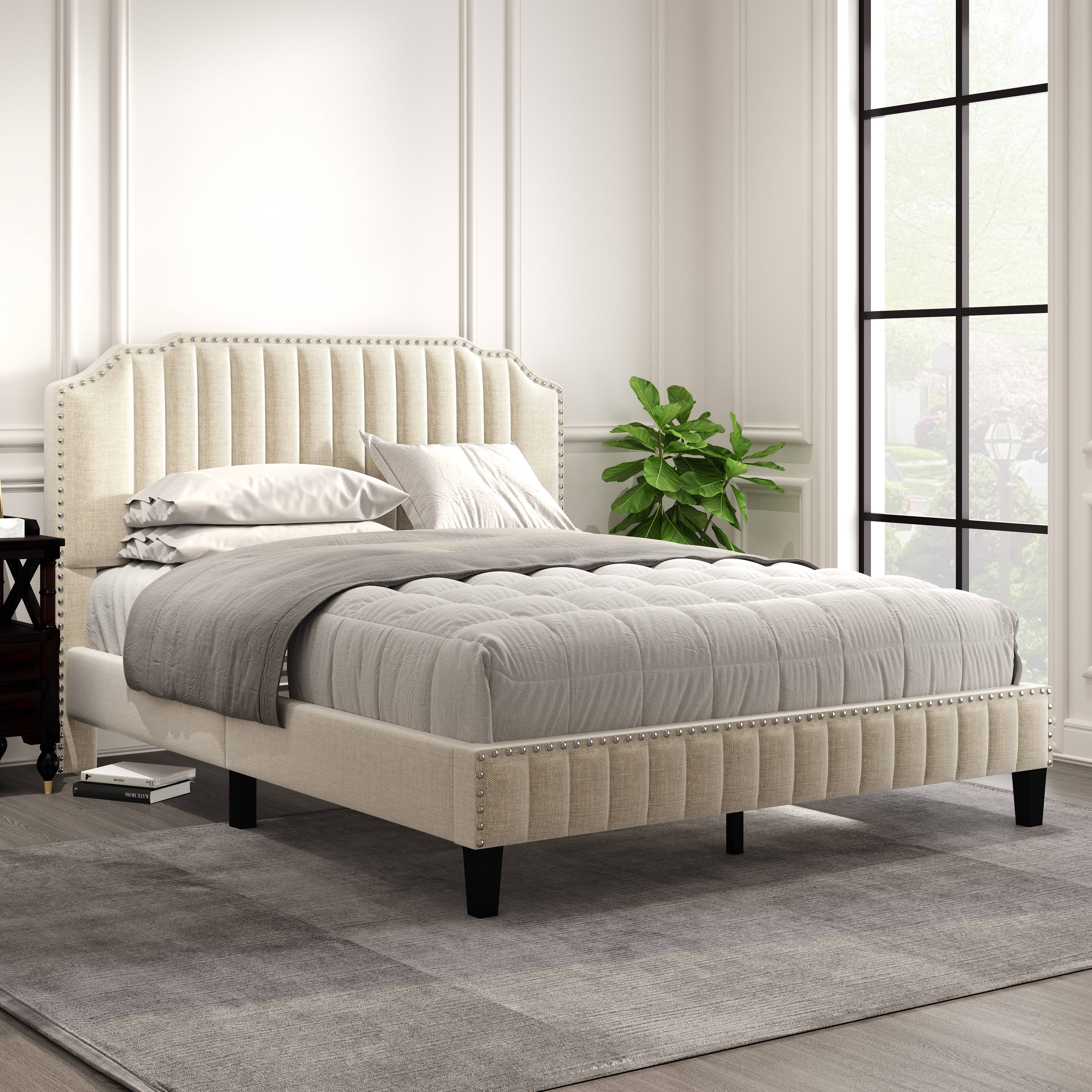 Cream bed on sale frame queen