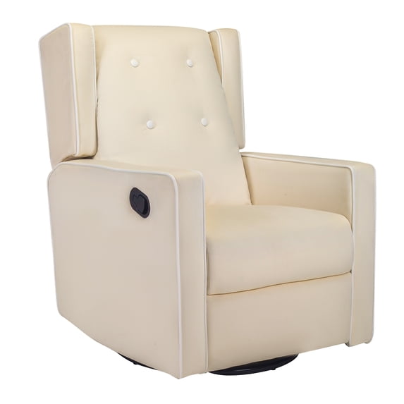 Cream Upholstery Swivel Recliner Chair, Glider Rocking Chairs for Living Room, Set of 1 Manual Reclining Chair