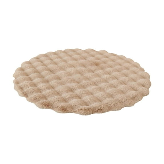 Cream Velvet Round Carpet, 19.69 Inches Soft Polyester Floor Mat for Living Room, Bedroom, Kitchen & Bathroom, Anti-Slip Area Rug, Beige Color