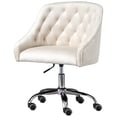 thumbnail image 1 of Cream Velvet Tufted Swivel Task Chair with Silver Base and Wheels, 1 of 2