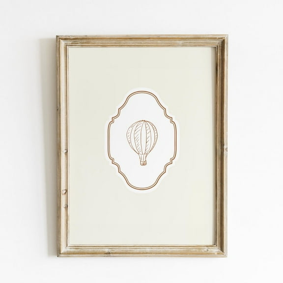 Cream Vertical Hot Air Balloon Illustration Print, Trendy Decor, Nursery Decor, Vintage Wall Art, Modern Wall Decor For Living Room, 8x12 UNFRAMED